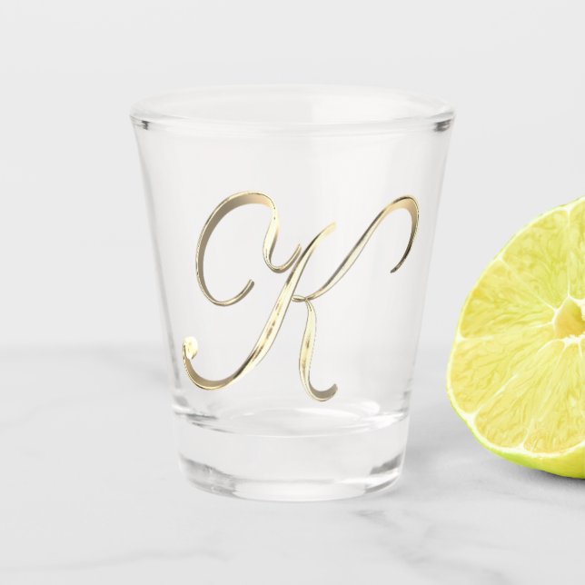 Elegant Monogram Letter K Faux Gold Chic Shot Glass (Front)