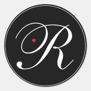 Elegant Monogram Letter R with heart Classic Round Sticker