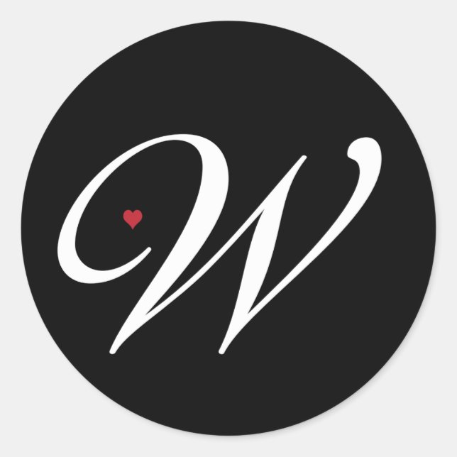 Elegant Monogram Letter W with heart Classic Round Sticker (Front)