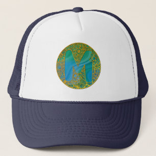 Elegant Monogram Letters Turquoise & Gold Glitter Trucker Hat