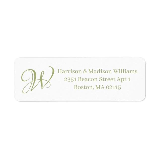 Elegant Monogram light green custom Return Address (Front)
