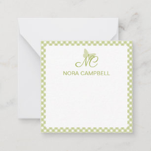 Elegant Monogram Light Green Gingham Personalized Card