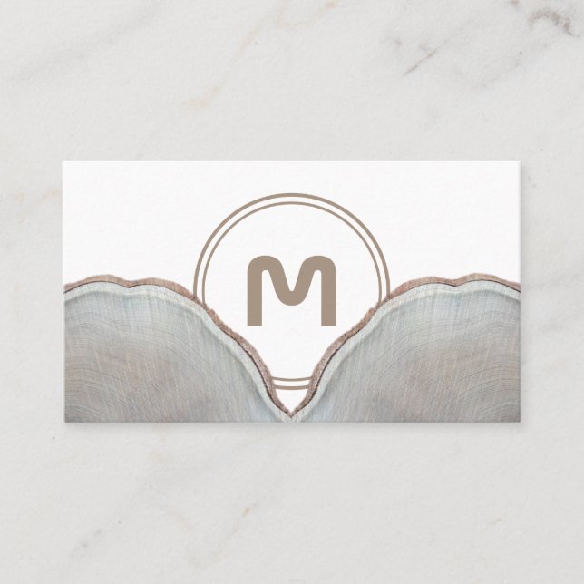 Elegant monogram light wooden carpentry business card (Front)