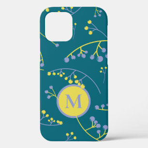 Elegant monogram lilac yellow berry pattern iPhone 12 case