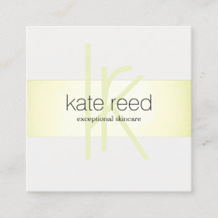 Elegant Monogram  Lime Green Modern Stripe  Square Business Card