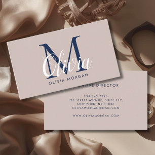 Elegant monogram logo beige blue professional business card