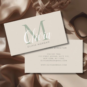 Elegant monogram logo beige green professional business card