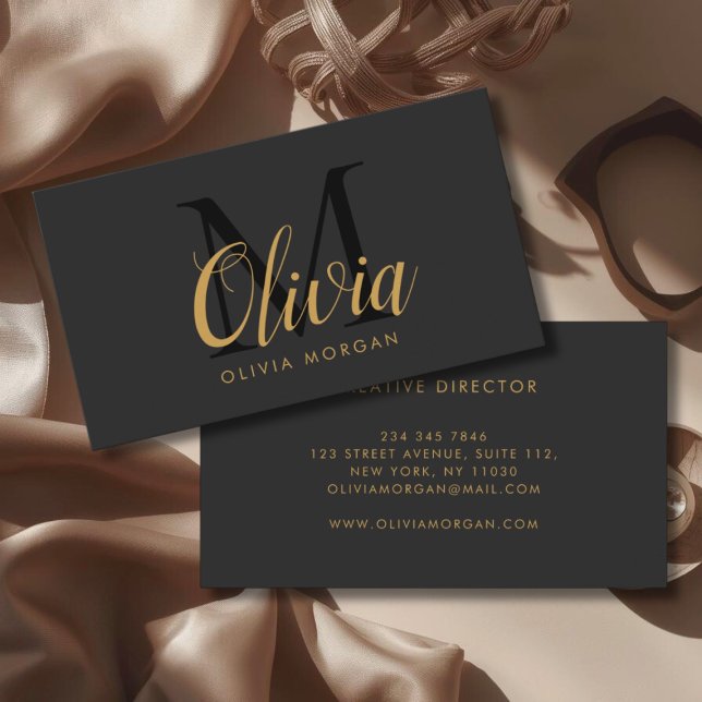 Elegant monogram logo gray black professional business card (Creator Uploaded)
