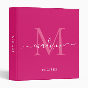 Elegant Monogram Magenta Pink Script Name Recipe Binder