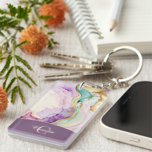 Elegant Monogram Marble Liquid Ink Keychain