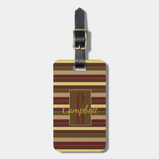 ELEGANT MONOGRAM MASCULINE BROWN STRIPE PATTERN LUGGAGE TAG