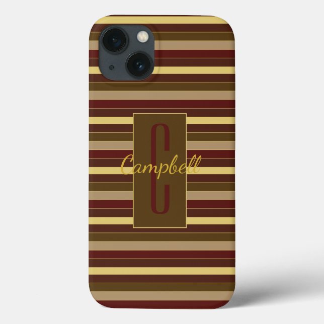 ELEGANT MONOGRAM MASCULINE HORIZONTAL BROWN STRIPE Case-Mate iPhone CASE (Back)