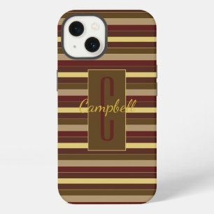 ELEGANT MONOGRAM MASCULINE HORIZONTAL BROWN STRIPE iPhone 13 CASE