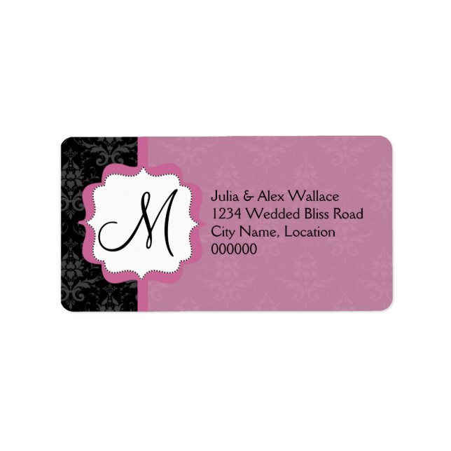 Elegant Monogram Mauve Damask Label (Front)