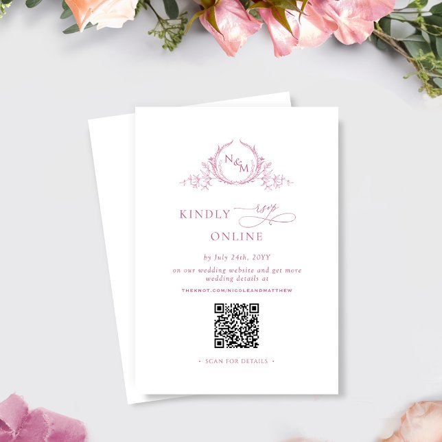 Elegant Monogram Mauve Pink QR Code Wedding RSVP Enclosure Card (Creator Uploaded)