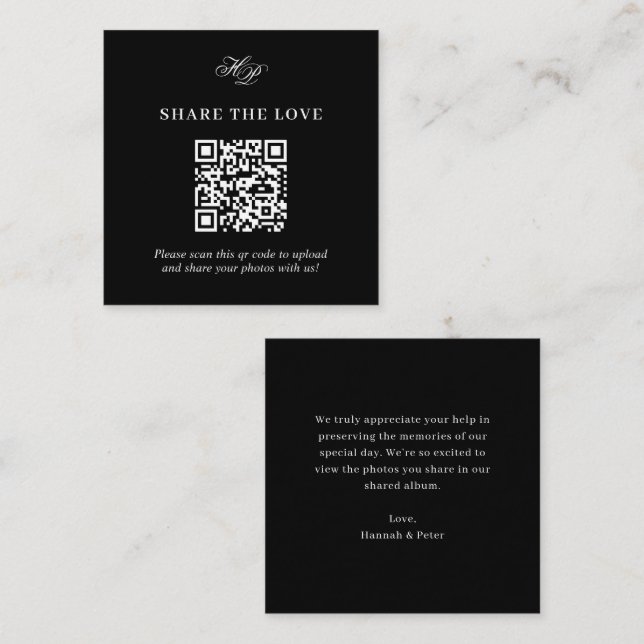 Elegant Monogram Minimal QR Code Share The Love Enclosure Card (Front/Back)