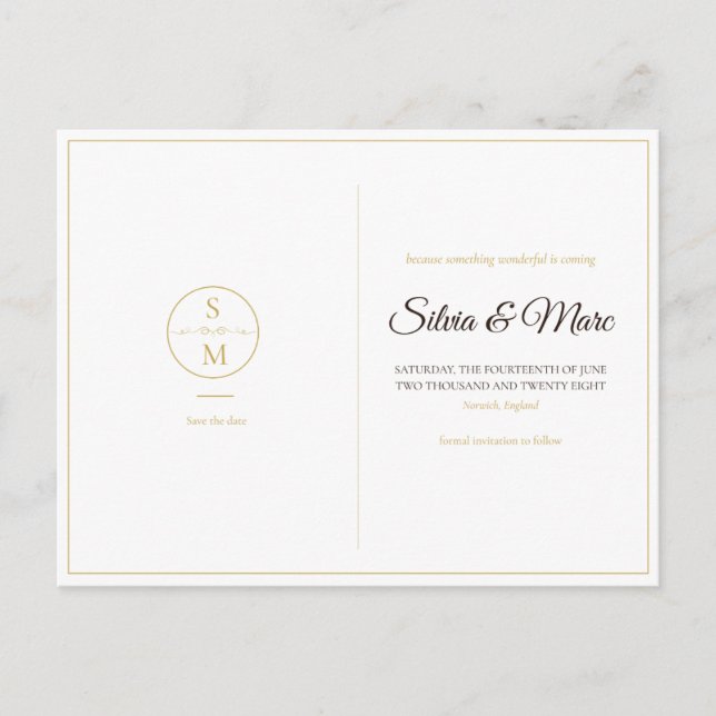 Elegant Monogram Minimal Wedding Save the Date Announcement Postcard (Front)