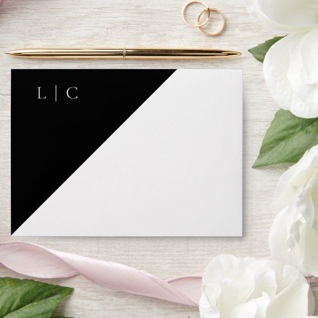Elegant monogram minimalist black , watercolor envelope (Wedding)