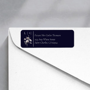 Elegant monogram minimalist dark navy RSVP address