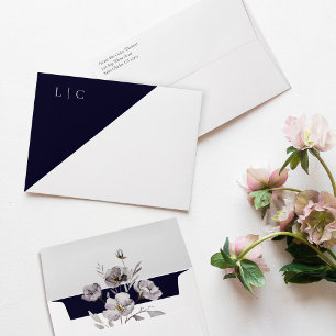 Elegant monogram minimalist dark navy, watercolor envelope