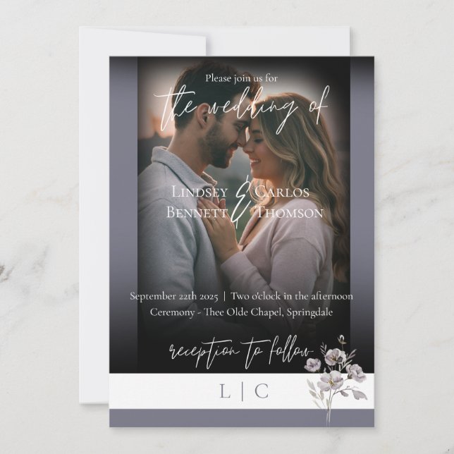 Elegant monogram minimalist grey calligraphy  invitation (Front)