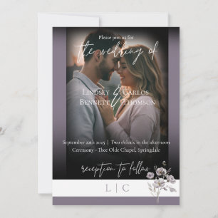 Elegant monogram minimalist purple calligraphy  invitation
