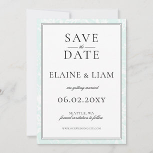 Elegant Monogram Mint Floral Wedding Save The Date