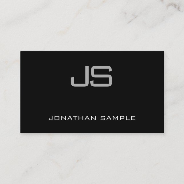 Elegant Monogram Modern Black And White Plain Business Card (Front)