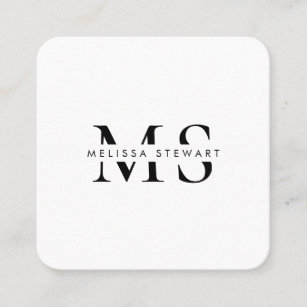 Elegant monogram modern black white rounded square business card