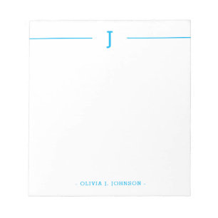 Elegant Monogram Modern Blue White Notepad