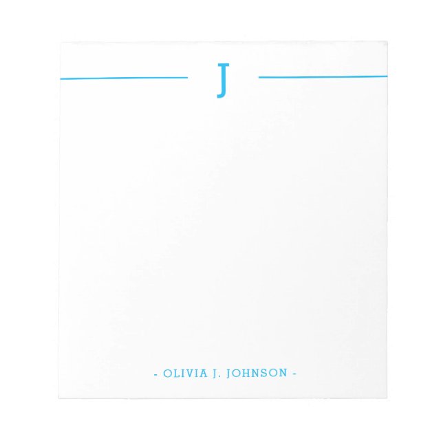 Elegant Monogram Modern Blue White Notepad (Front)