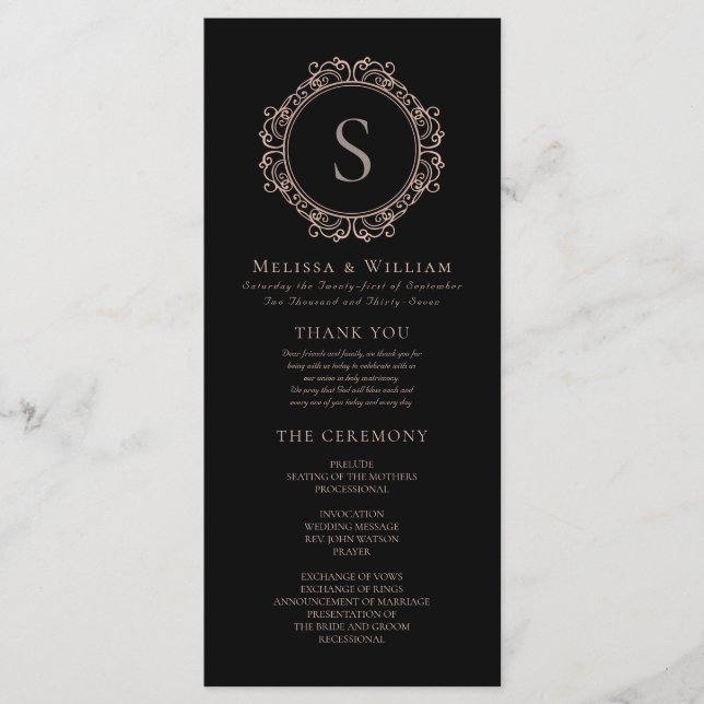 Elegant Monogram Modern Classic Black Wedding Program (Front)