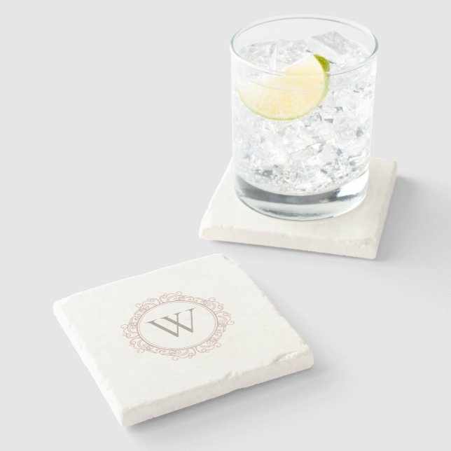 Elegant Monogram Modern Classic Copper Blush Stone Coaster (Side)