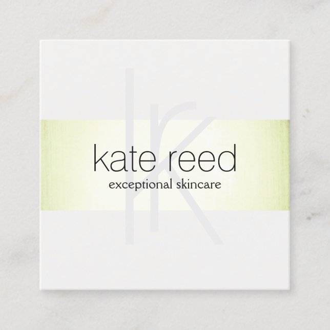 Elegant Monogram Modern Faux Lime Green Foil Square Business Card (Front)