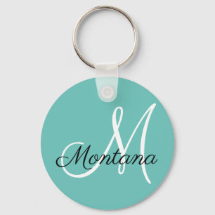 Elegant Monogram Modern Green Blue White Keychain
