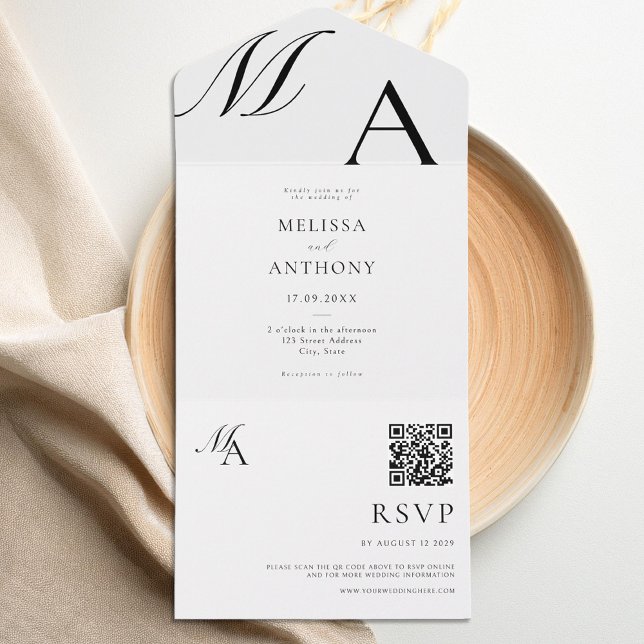 Elegant Monogram Modern Minimalist Wedding All In One Invitation (Creator Uploaded)