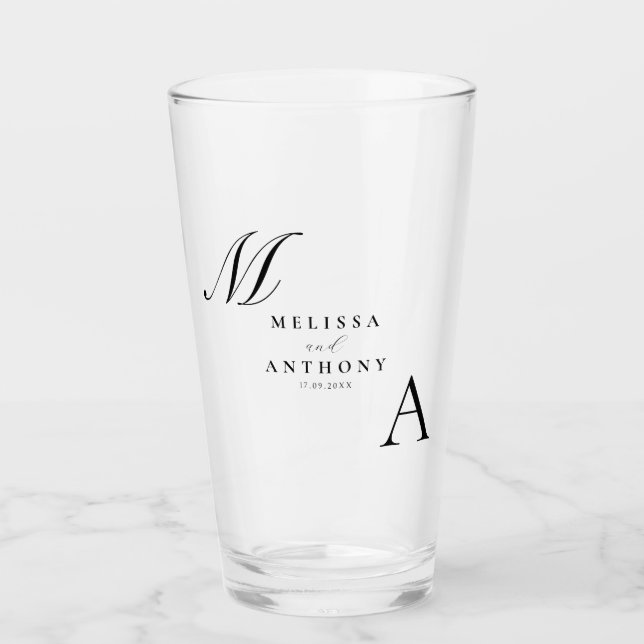 Elegant Monogram Modern Minimalist Wedding Glass (Front)