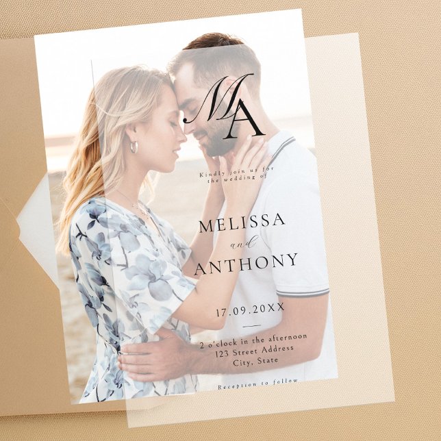 Elegant Monogram Modern Minimalist Wedding Vellum Invitations (Creator Uploaded)