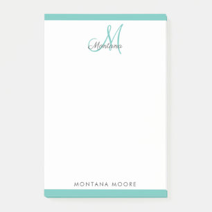 Elegant Monogram Modern Simple Girly Teal Post-it Post-it Notes