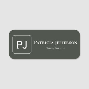 Elegant Monogram Moss Dark Green: Modern & Stylish Name Tag