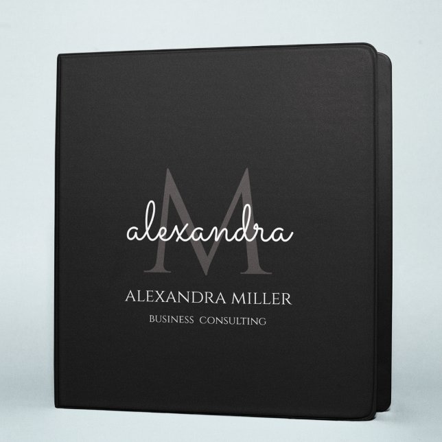 Elegant Monogram Name Black and White Binder (Creator Uploaded)