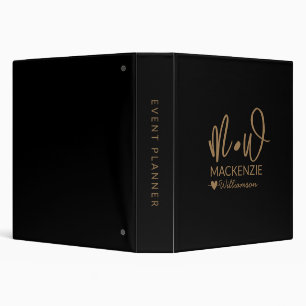 Elegant Monogram Name Black Gold Script Business  Binder