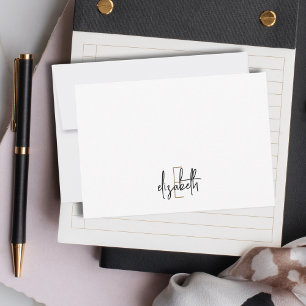 Elegant Monogram Name Black Gold Script Card