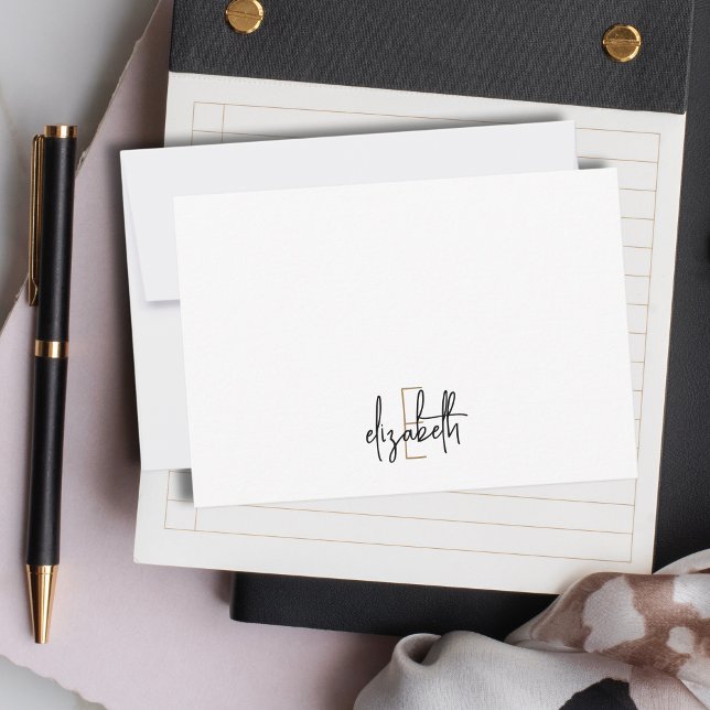 Elegant Monogram Name Black Gold Script Card (Creator Uploaded)