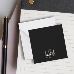 Elegant Monogram Name Black Gold Script Card