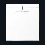Elegant Monogram Name Black White Notepad<br><div class="desc">Easily add your custom monogram initial and name to this elegant black and white notepad.</div>