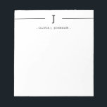 Elegant Monogram Name Black White Notepad<br><div class="desc">Easily add your custom monogram initial and name to this elegant black and white notepad.</div>