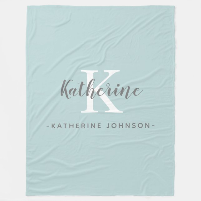 Elegant Monogram Name Blue Fleece Blanket (Front)