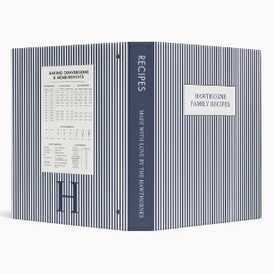 Elegant Monogram Name Blue Stripes Recipe Binder