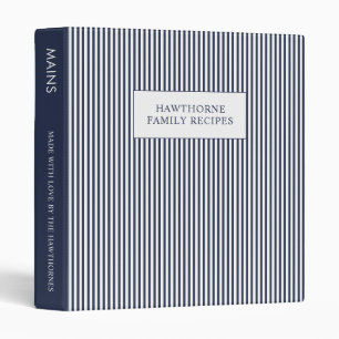 Elegant Monogram Name Blue Stripes Recipe Binder